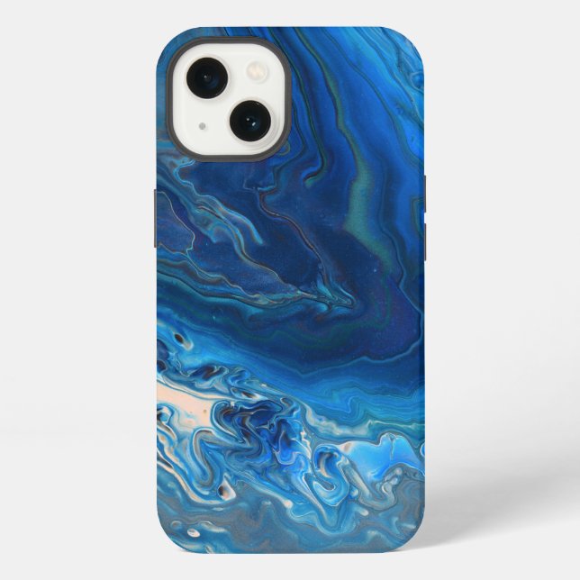 Blue Marble Agate Texture Fluid Art iPhone Hülle (Rückseite)