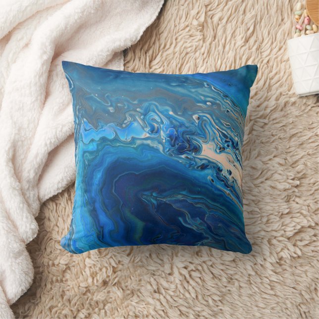 Blue Marble Agate Texture Fluid Art Kissen (Decke)