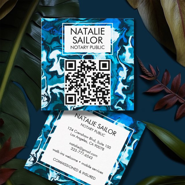 Blue Marble Einzigartiger QR CODE Moderne Notare P Quadratische Visitenkarte (Blue marble square business cards with customizable QR code)