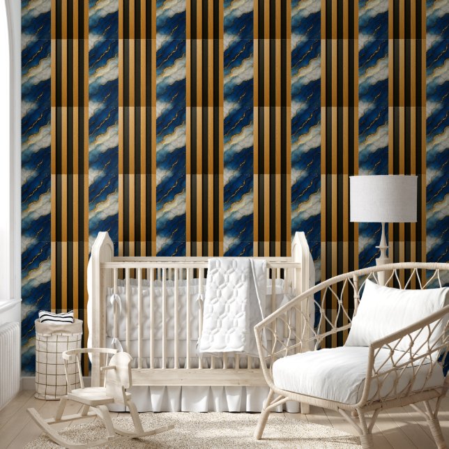 Blue Marble Gold Wood Slat Panels - Peels &.Stick  Tapete (Kinder)