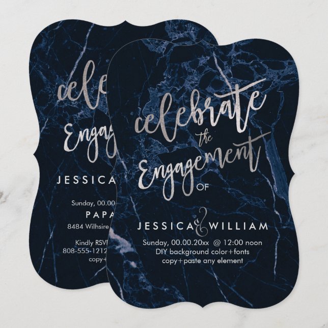 Blue Marble+Imitats Silver Verlobung Einladung (Vorne/Hinten)