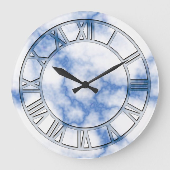 Blue Marble Print Wall Clock Große Wanduhr (Vorderseite)