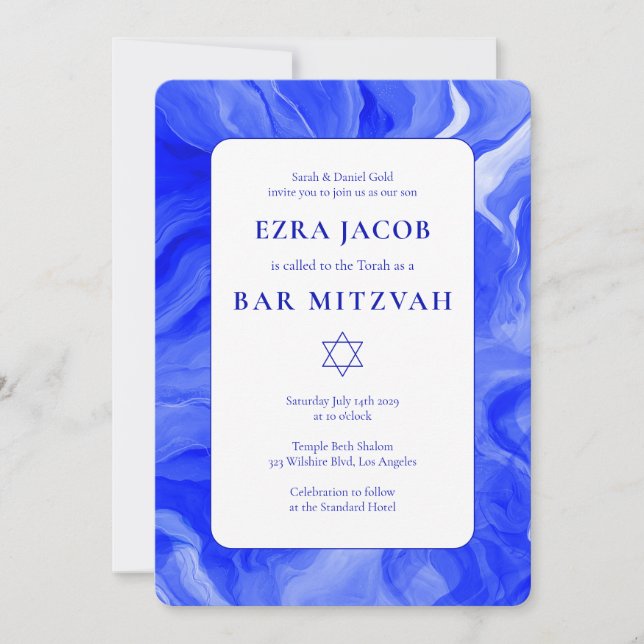 Blue Marble Star von David Custom Bar Bat Mitzvah Einladung (Vorderseite)