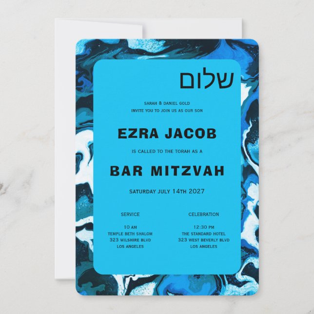 Blue Marble Star von David Custom Bar Bat Mitzvah Einladung (Vorderseite)