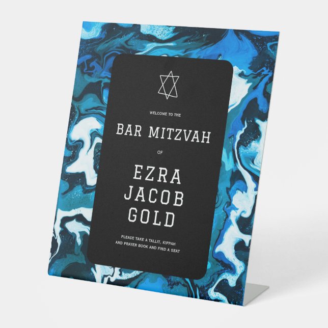 Blue Marble Star von David Custom Bar Bat Mitzvah Sockelschild (Vorderseite)