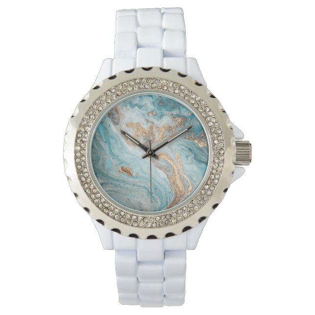 BLUE MARBLE SWIRL SPARKLE DIAMONTE BAND WATTER ARMBANDUHR (Vorderseite)