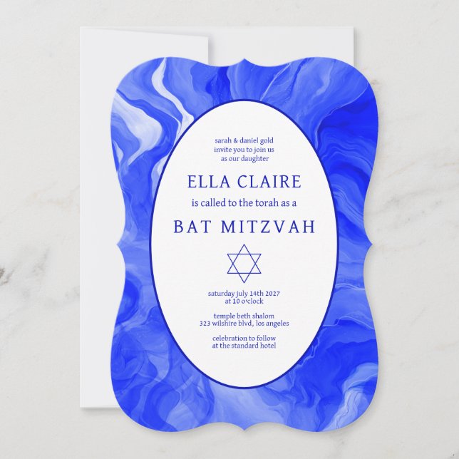Blue Marble Wirbel Star von David Bar Bat Mitzvah Einladung (Vorderseite)