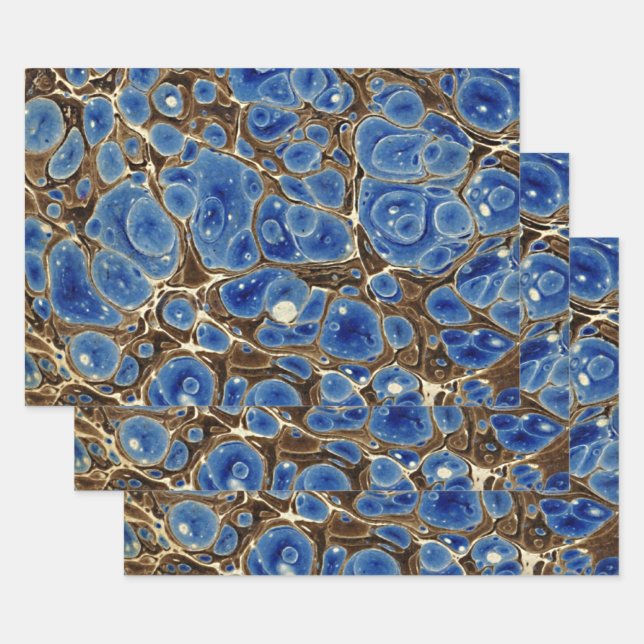 Blue Marbleized Geschenkpapier Set (Set)