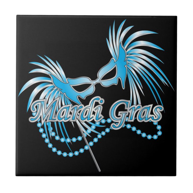 Blue Mardi Gras Mask Fliese (Vorderseite)