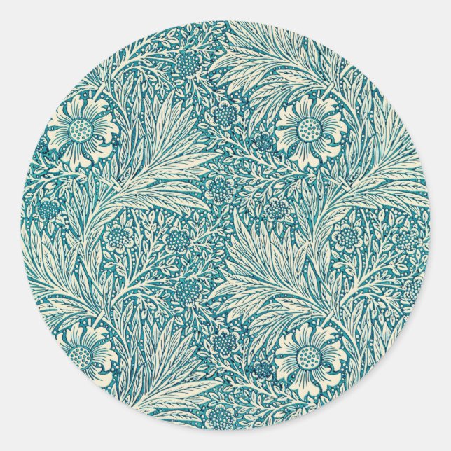 Blue Marigold Illustration von William Morris Runder Aufkleber (Vorderseite)
