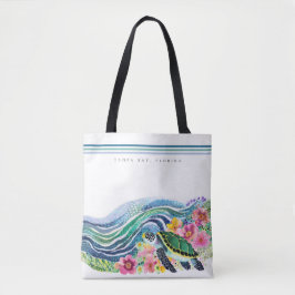 Blue Marine Happy Turtle & Waves Custom Tasche