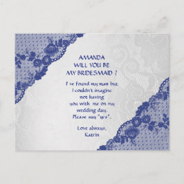 Blue Marine Lace Silver wirst du meine Bridesmaid  Einladungspostkarte