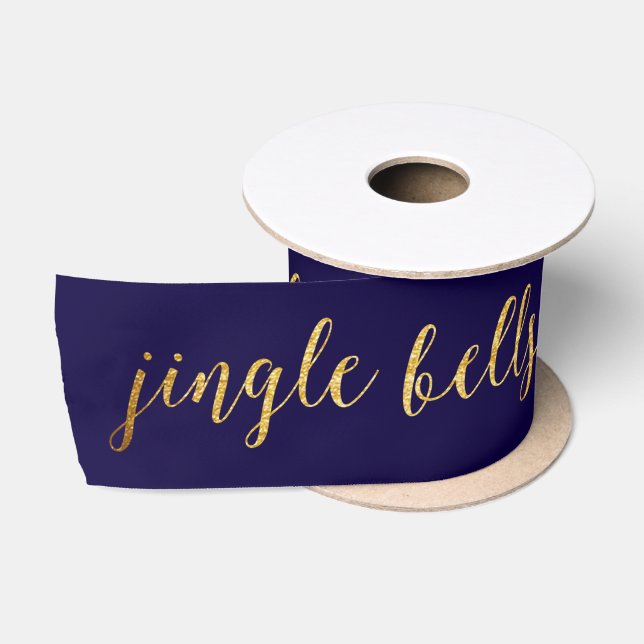 Blue Marine Yacht Golden Jingle Bells Satinband (Spule)