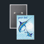 Blue Marlin Jumping out of Ocean Button<br><div class="desc">Realistic illustration of a beautiful Marlin Fish Ocean Animal jumping out of ocean. Vector Art copyright BluedarkArt TheChameleonArt.</div>