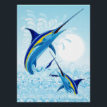 Blue Marlin Jumping out of Ocean Poster<br><div class="desc">Realistic illustration of a beautiful Marlin Fish Ocean Animal jumping out of ocean. Vector Art copyright BluedarkArt TheChameleonArt.</div>