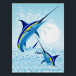 Blue Marlin Jumping out of Ocean Poster<br><div class="desc">Realistic illustration of a beautiful Marlin Fish Ocean Animal jumping out of ocean. Vector Art copyright BluedarkArt TheChameleonArt.</div>
