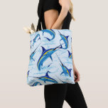 Blue Marlin Jumping out of Ocean Tasche<br><div class="desc">Realistic illustration of a beautiful Marlin Fish Ocean Animal jumping out of ocean. Vector Art copyright BluedarkArt TheChameleonArt.</div>