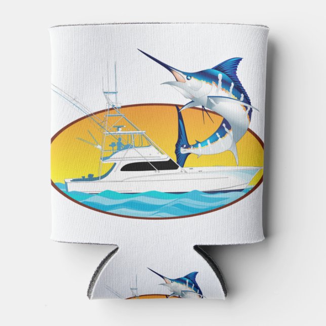 Blue Marlin und Boat Sunset Dosenkühler (Vorderseite)