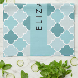 Blue marokkanische Trellis, Quatrefolie, Ihr Name Geschirrtuch