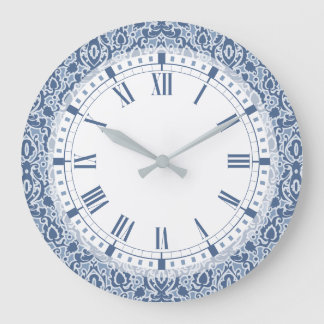 Blue Marokko Elegante Casbah Damask Große Wanduhr