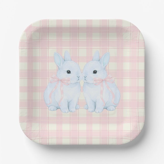 Blue Marshmallow Bunny Rabbits Easter Pappteller (Vorderseite)