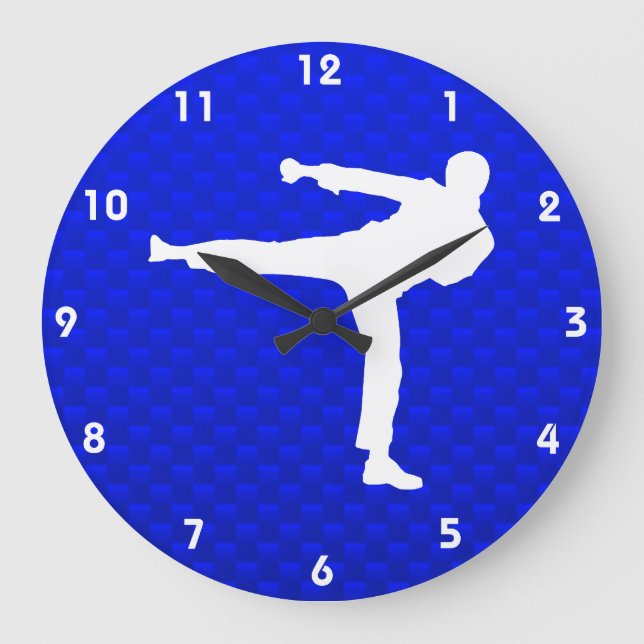 Blue Martial Arts Große Wanduhr (Vorderseite)