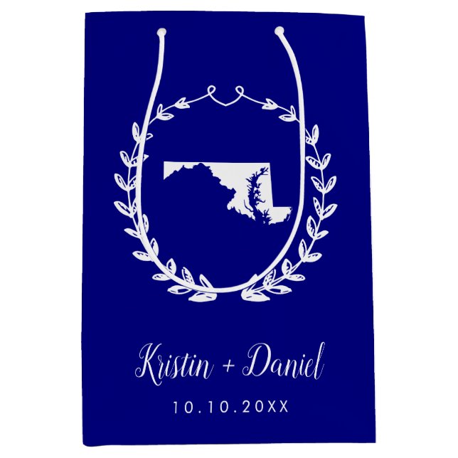 Blue Maryland Karte Hochzeit Begrüßung Swag Mittlere Geschenktüte (Vorderseite)