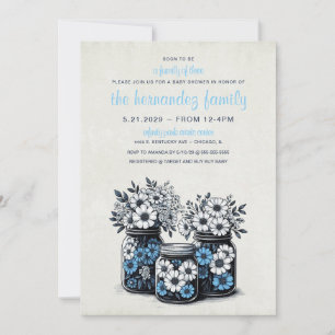 Blue Mason Jar Blume Babydusche Einladung