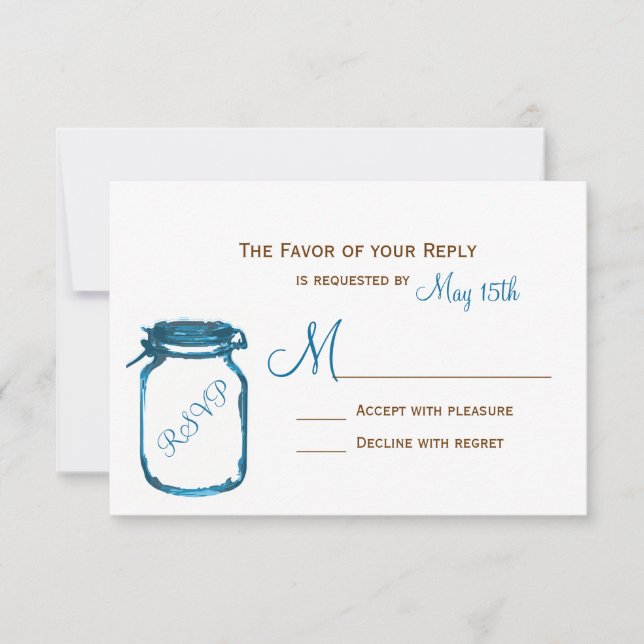 Blue Mason Jar Country Rustic Wedding RSVP Cards (Vorderseite)