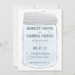 Blue Mason Jar & Fireflies Save the Date