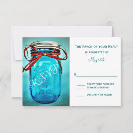Blue Mason Jar Rustic Country RSVP Cards Karte