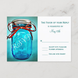Blue Mason Jar Rustique Country Cartes RSVP