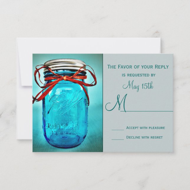 Blue Mason Jar Rustique Country Cartes RSVP (Devant)