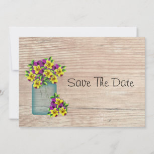Blue Mason Jar Stiefmütterchen Save the Date