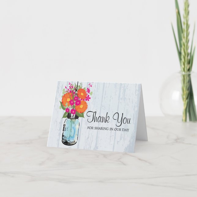 Blue Mason Jar und Gerber Daisies Dankeskarte (Vorderseite)