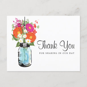 Blue Mason Jar und Gerber Daisies Vielen Dank Postkarte
