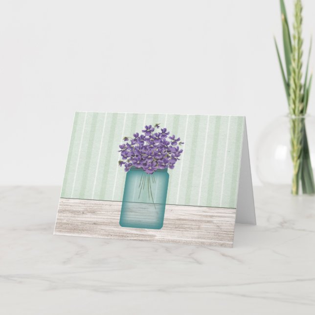 Blue Mason Jar Violets Carte d'anniversaire (Devant)