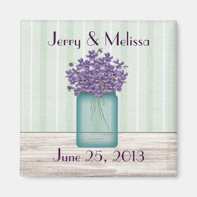 Blue Mason Jar Violets Gastgeschenk Hochzeit Magne Magnet (Vorne)