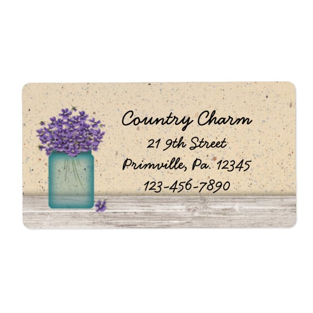 Blue Mason Jar Violets Label (Vorne)