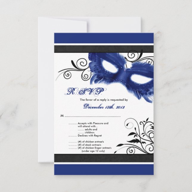 Blue Masquerade Maske Sweet 16 R.S.V.P. Karte (Vorderseite)