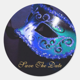 Blue Masqurade Maske Elegante Save the Date Sticke Runder Aufkleber