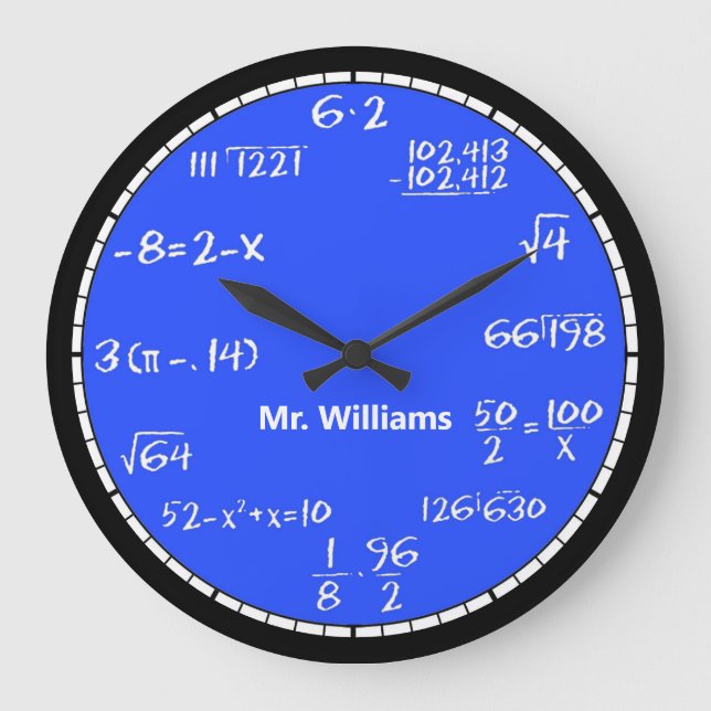 Blue Math Equations Custom Large Clock Große Wanduhr (Vorderseite)