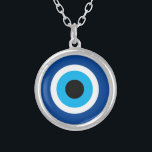 Blue Mati Charme rund um Evil Eye talisman Versilberte Kette<br><div class="desc">Blauer Mati Charm rund Evil Eye Talisman Silver Plated Necklace. Blaues mati griechisches / türkisches Amuletsymbol für Schutz und viel Glück. Geschenke für Geburtstagsparty,  Hochzeit,  etc.</div>