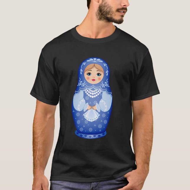 Blue Matryoshka Russian Nesting Doll T-Shirt (Vorderseite)