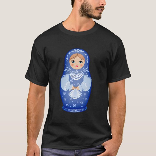 Blue Matryoshka Russian Nesting Doll T-Shirt (Vorderseite)