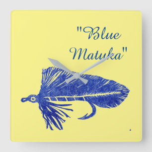 Blue Matuka Streamer für Fliegenbinden und Angeln Quadratische Wanduhr