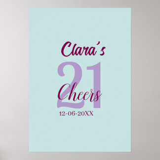 blue mauve cheers 21st birthday add name date poster