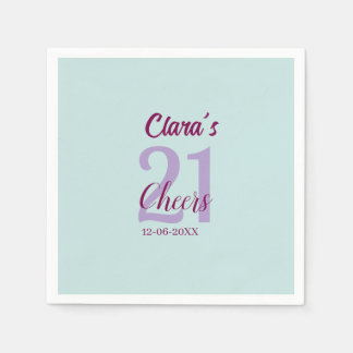 blue mauve cheers 21st birthday add name date serviette