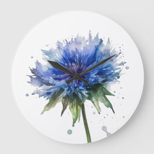 Blue Meadow Magic: Aquarell Kornblumen Kunst Große Wanduhr