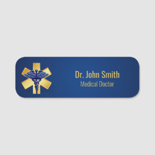 Blue Medical 3D Caduceus Gold Cross Namensschild